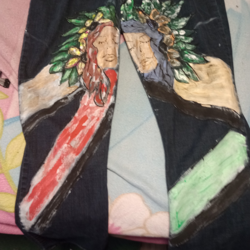 22w Hand Painted Lee Riders Midrise Bootcut Jeans